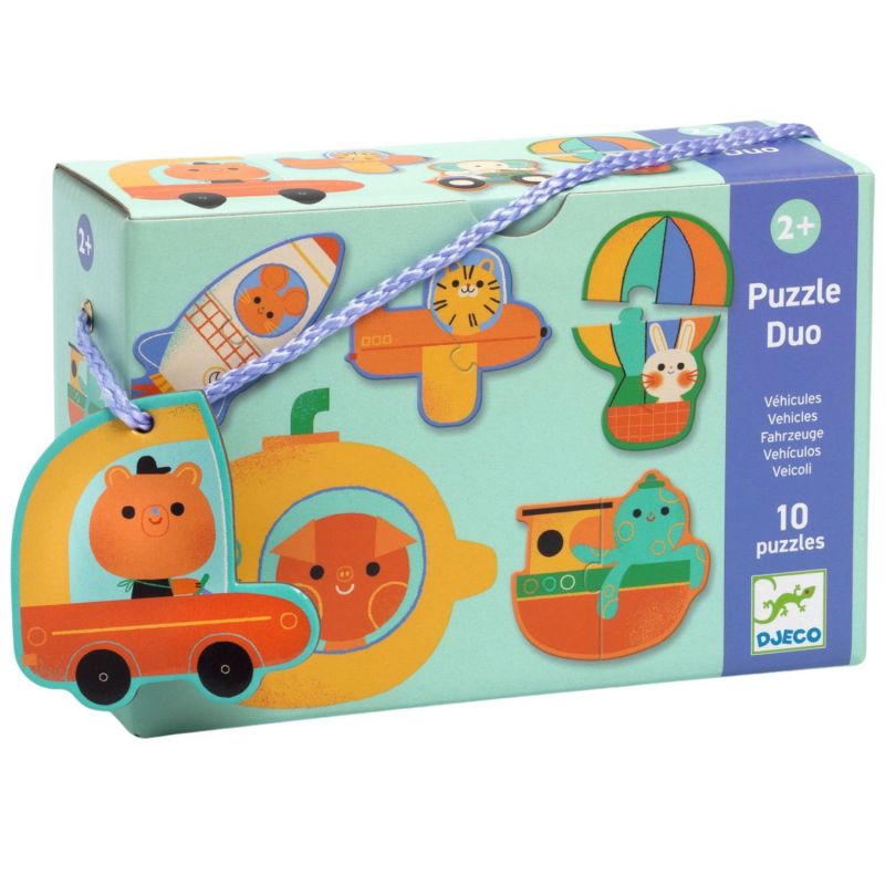 Image d'ambiance de présentation du produit Puzzle Duo Véhicules (12 puzzles) - Djeco